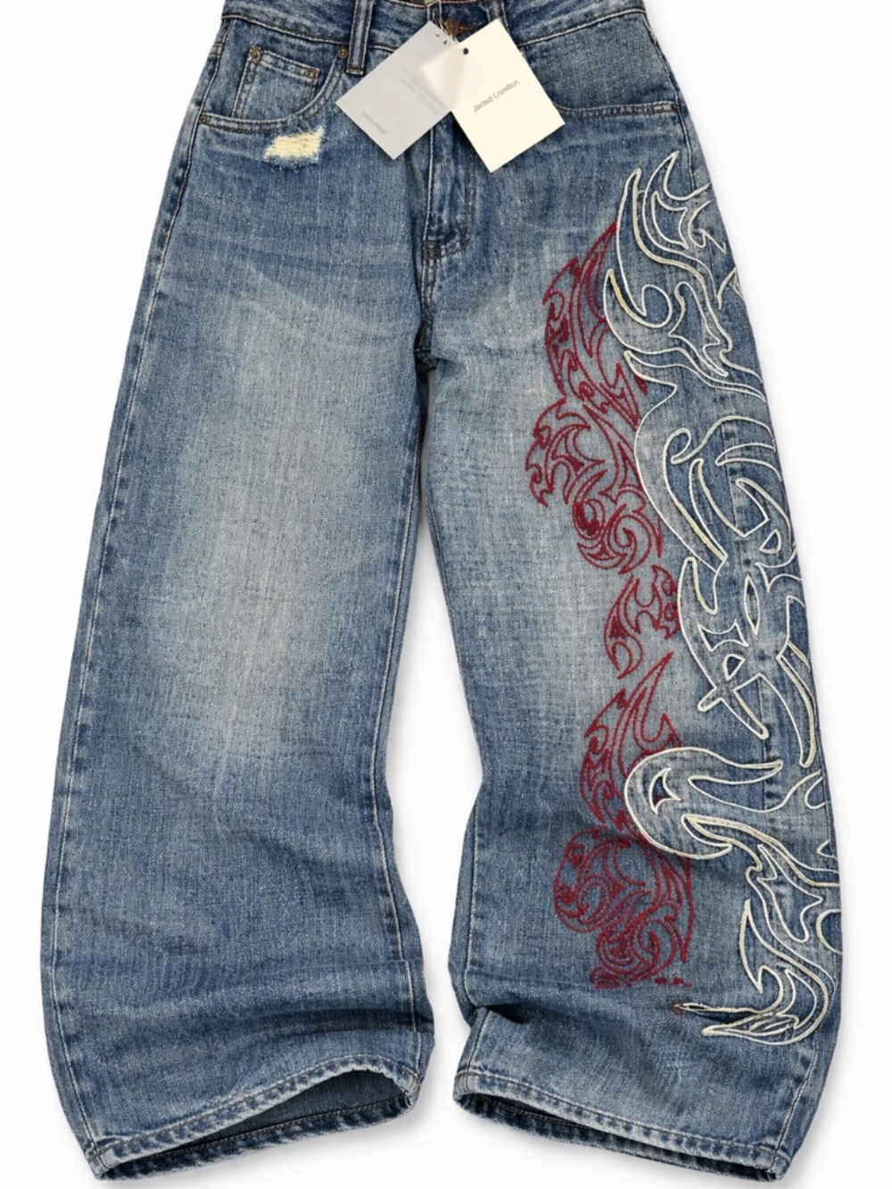 Inferno Tribal Y2K Blue Baggy Wide Leg Jeans Size M